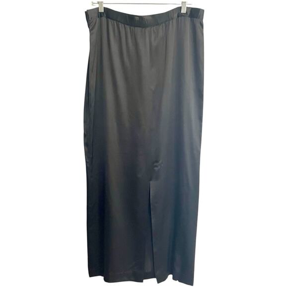 Oleg Cassini Skirt Size 16 Black Silk Maxi Long Formal Side Zip Slit Vintage 80s - Picture 2 of 8